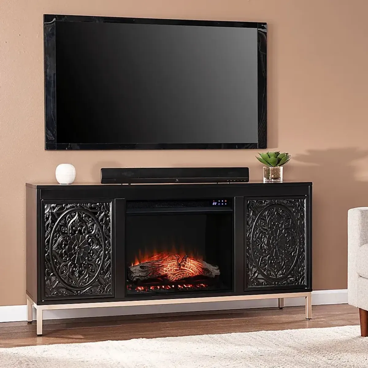 Baillon IV Black 58 in. Console, With Touch Panel Electric Fireplace