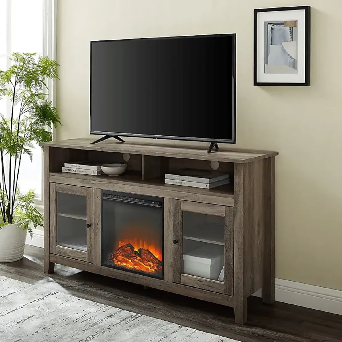 Winfield Trace Gray 58 in. Console, With Electric Fireplace