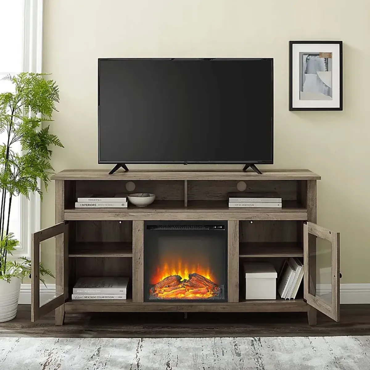 Winfield Trace Gray 58 in. Console, With Electric Fireplace