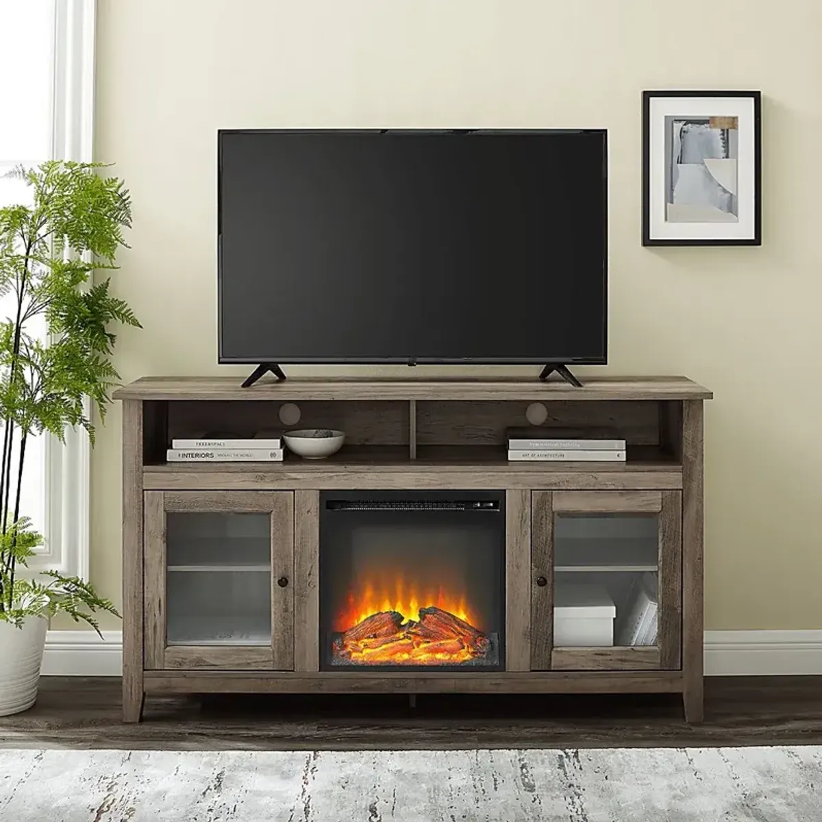 Winfield Trace Gray 58 in. Console, With Electric Fireplace