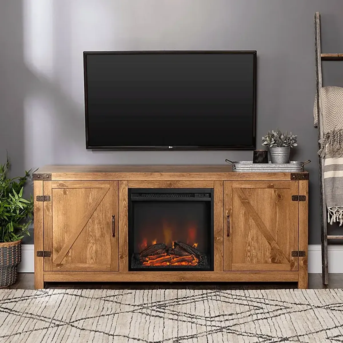 Gloxina Brown 58 in. Console, With Electric Fireplace