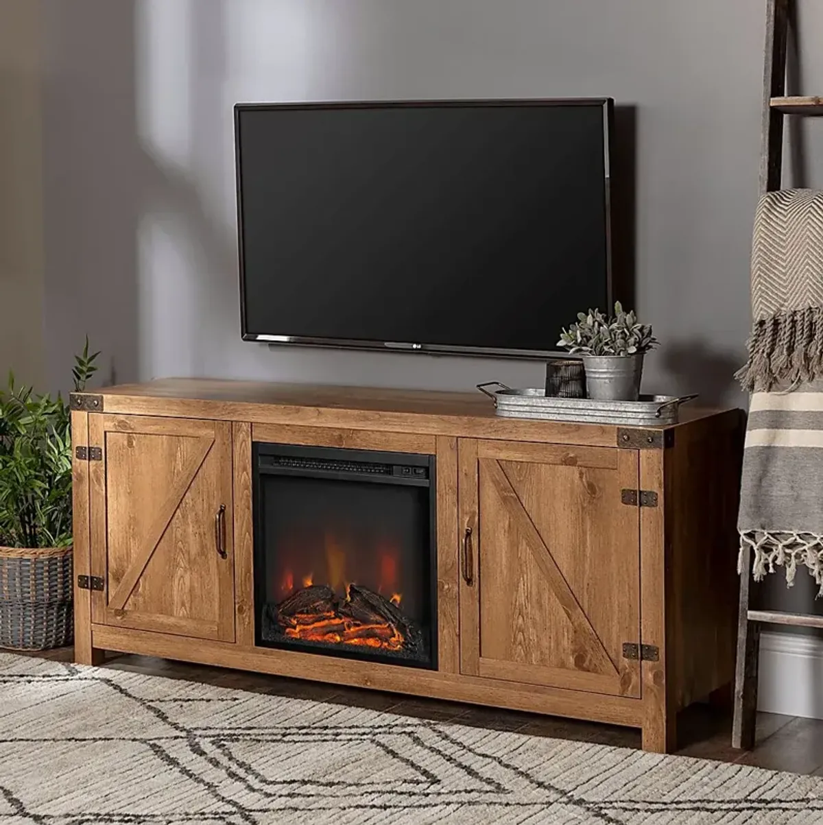 Gloxina Brown 58 in. Console, With Electric Fireplace