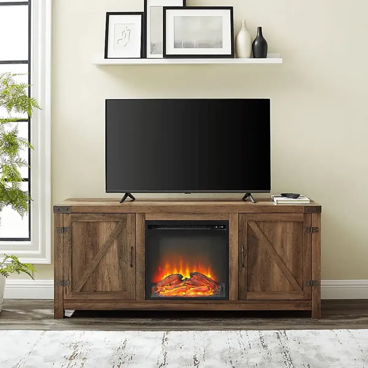 Gloxina Oak 58 in. Console, With Electric Fireplace