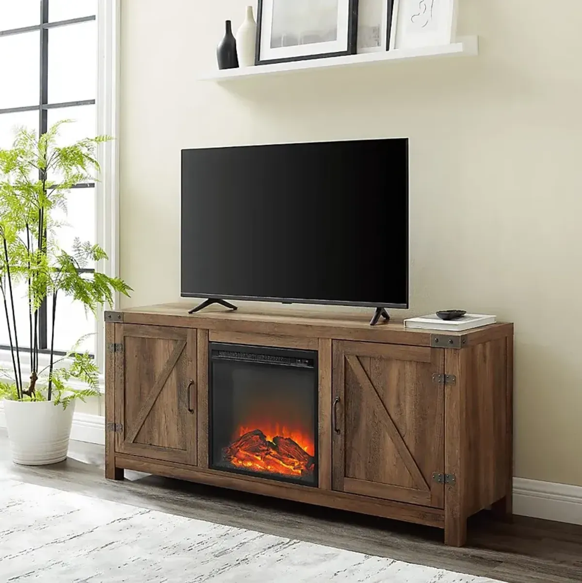 Gloxina Oak 58 in. Console, With Electric Fireplace