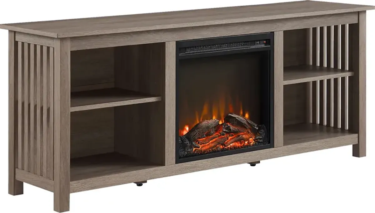 Primwood Driftwood 58 in. Console, With Electric Fireplace