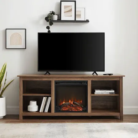 Primwood Oak 58 in. Console, With Electric Fireplace