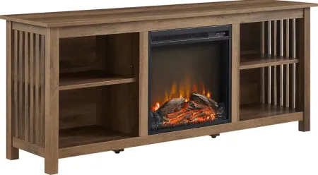 Primwood Oak 58 in. Console, With Electric Fireplace