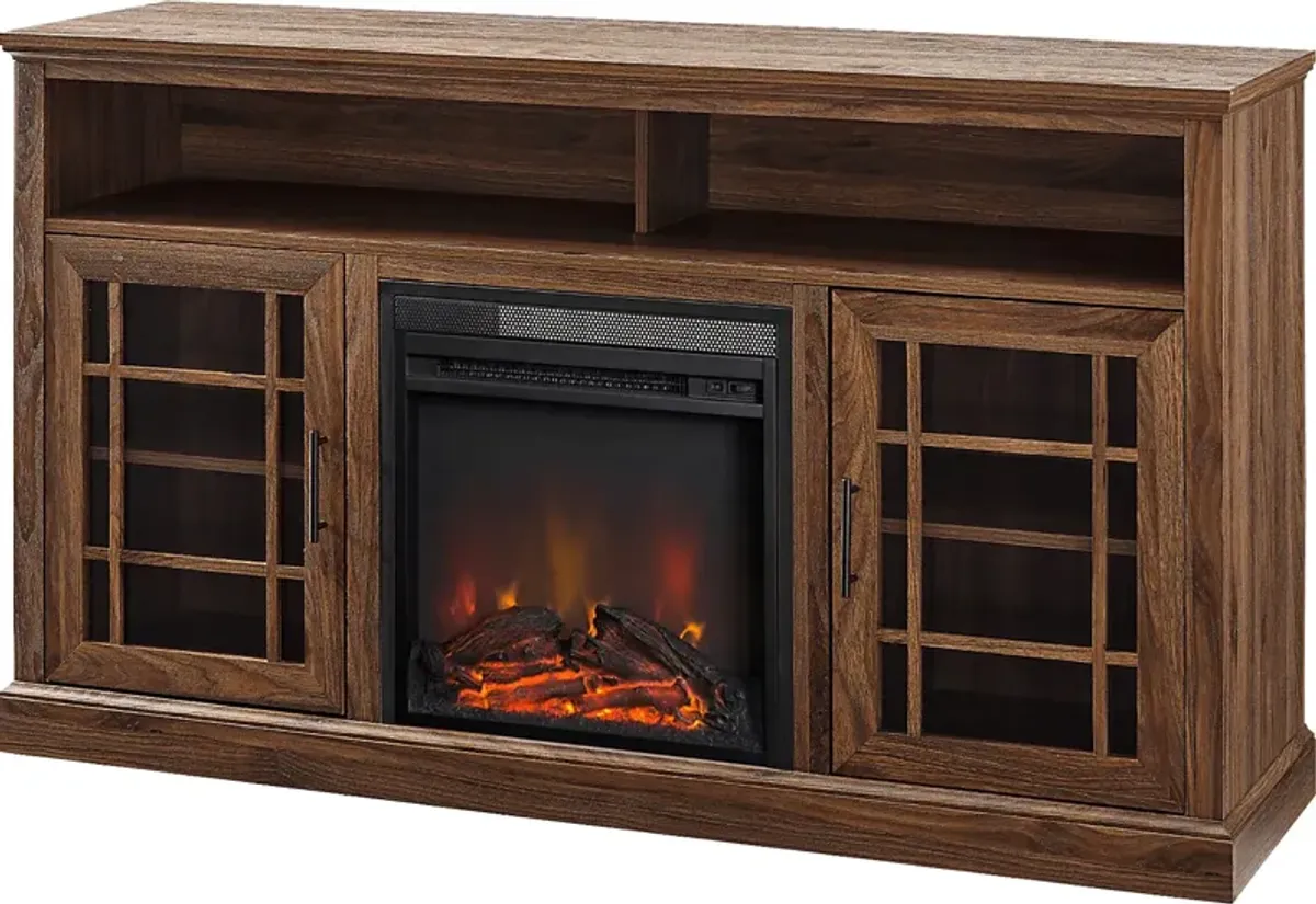 Cannongate Walnut 58 in. Console, With Electric Fireplace