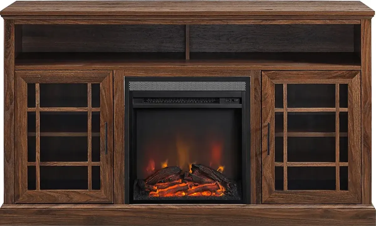 Cannongate Walnut 58 in. Console, With Electric Fireplace