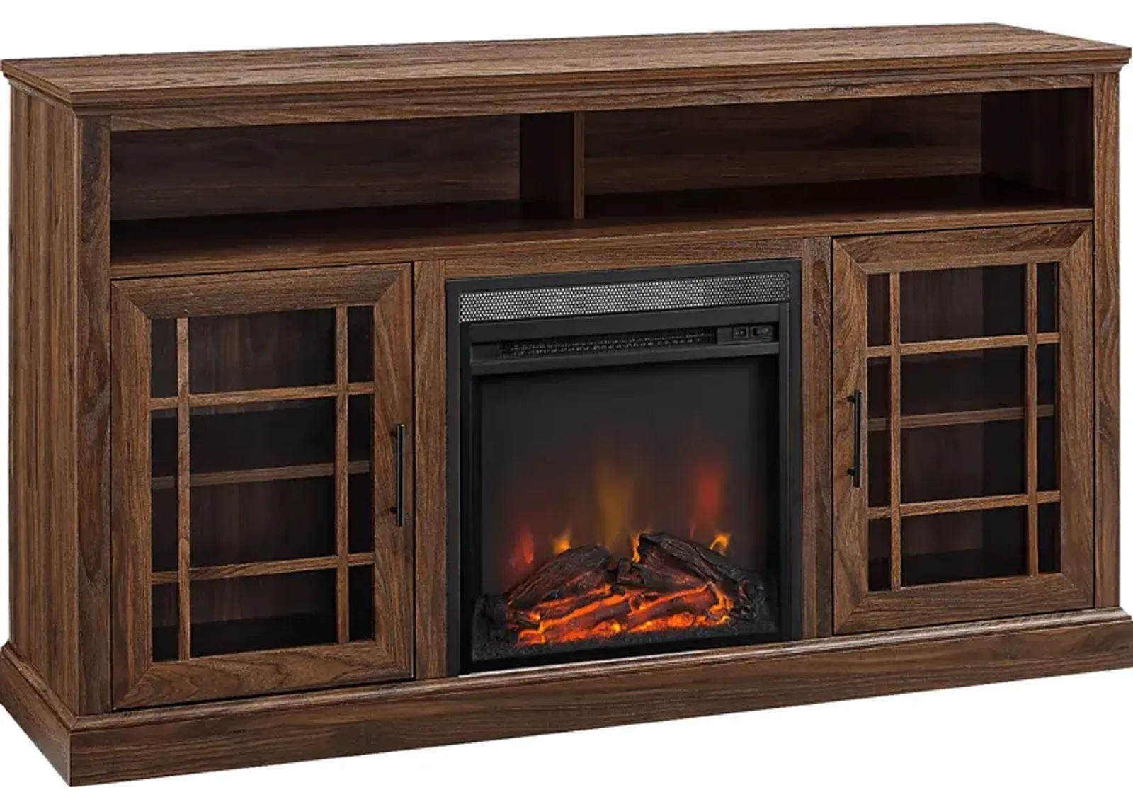 Cannongate Walnut 58 in. Console, With Electric Fireplace