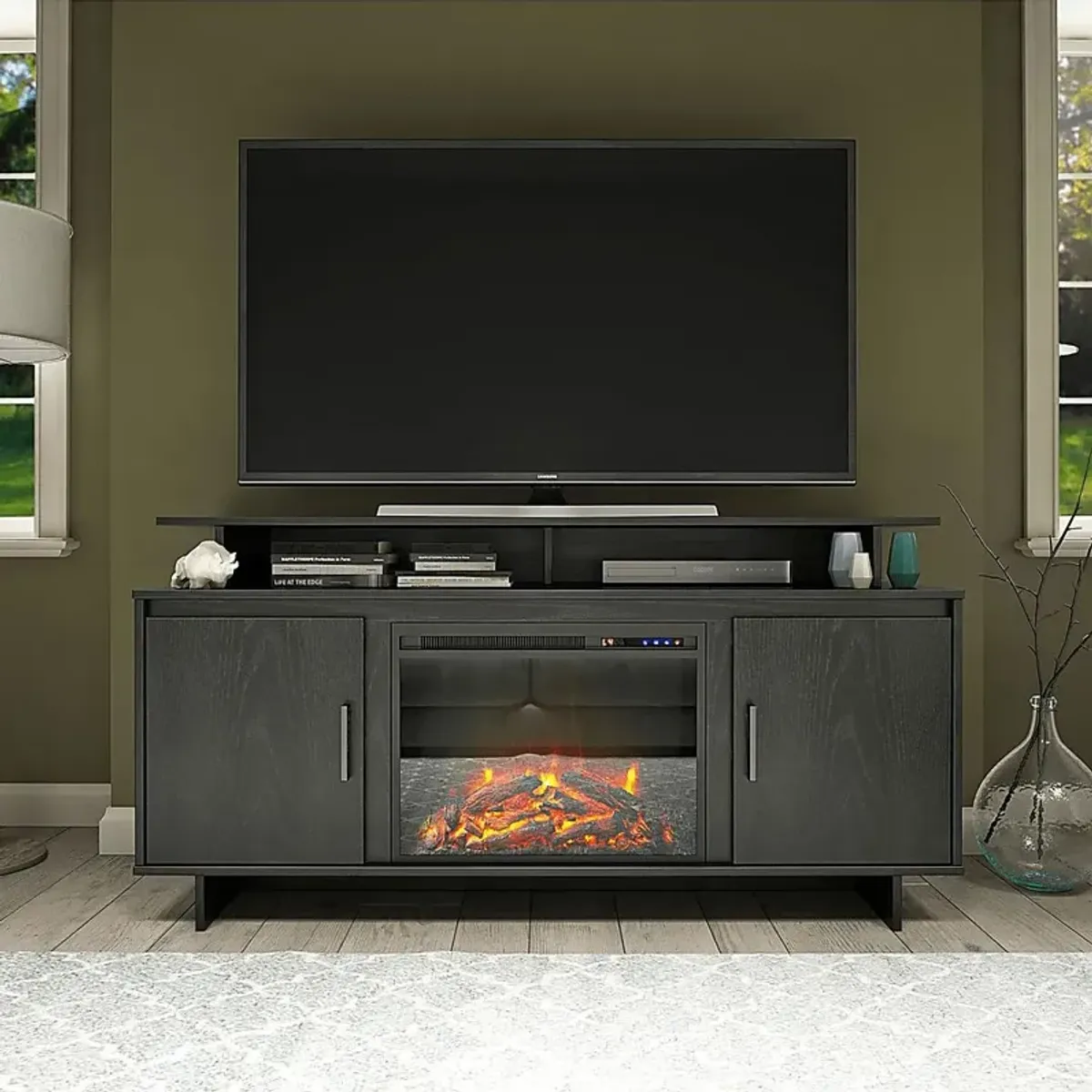 Brigitta Black 59 in. Console with Electric Fireplace