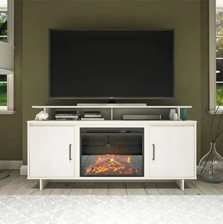 Brigitta Ivory 59 in. Console with Electric Fireplace