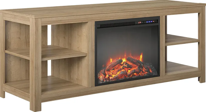 Burkhard Oak 59 in. Console with Electric Fireplace