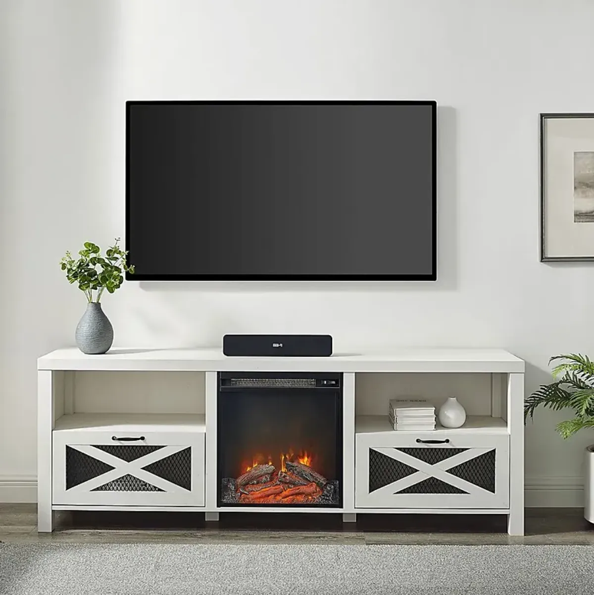 Chromite White 70 in. Console With Electric Fireplace