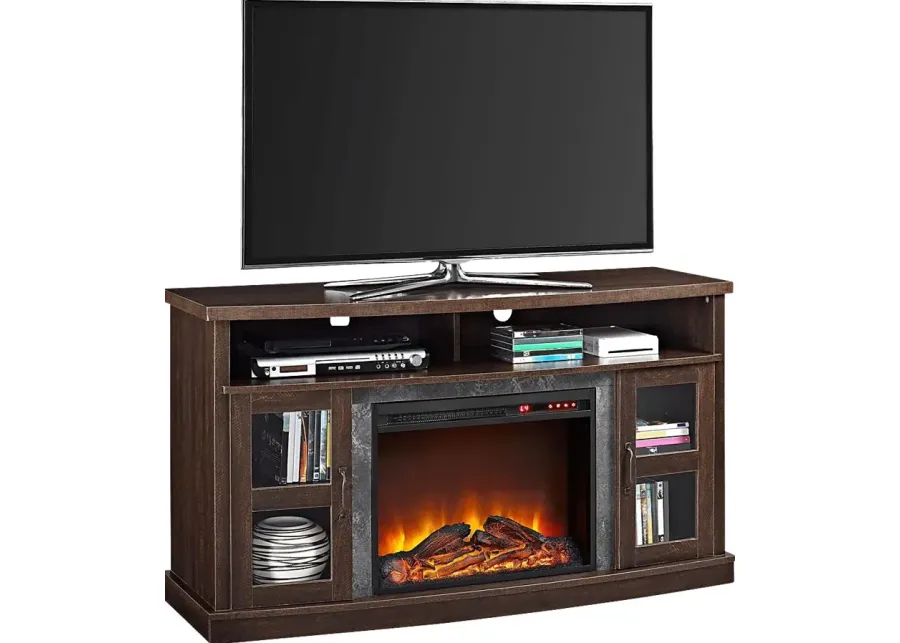 Puntail Espresso 53 in. Console with Electric Fireplace