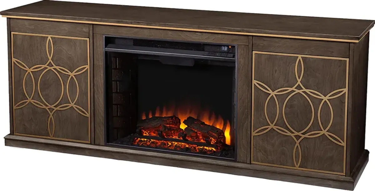 Stagwood II Brown 60 in. Console With Electric Log Fireplace