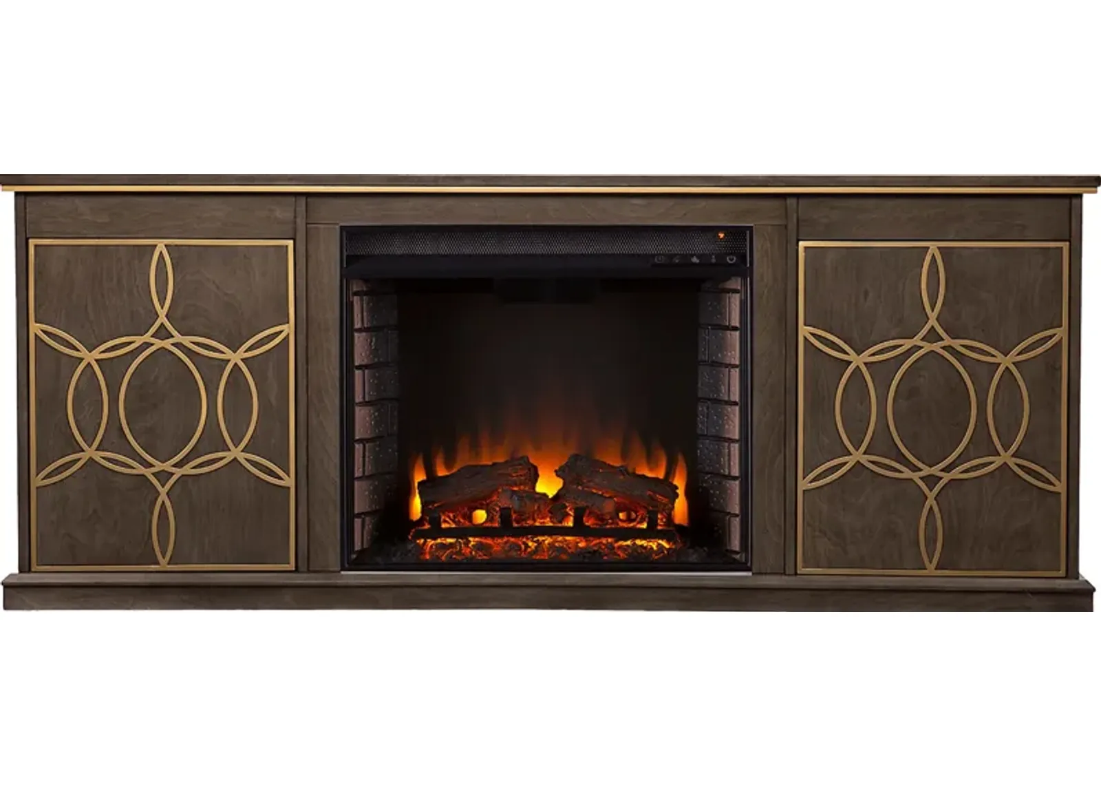 Stagwood II Brown 60 in. Console With Electric Log Fireplace