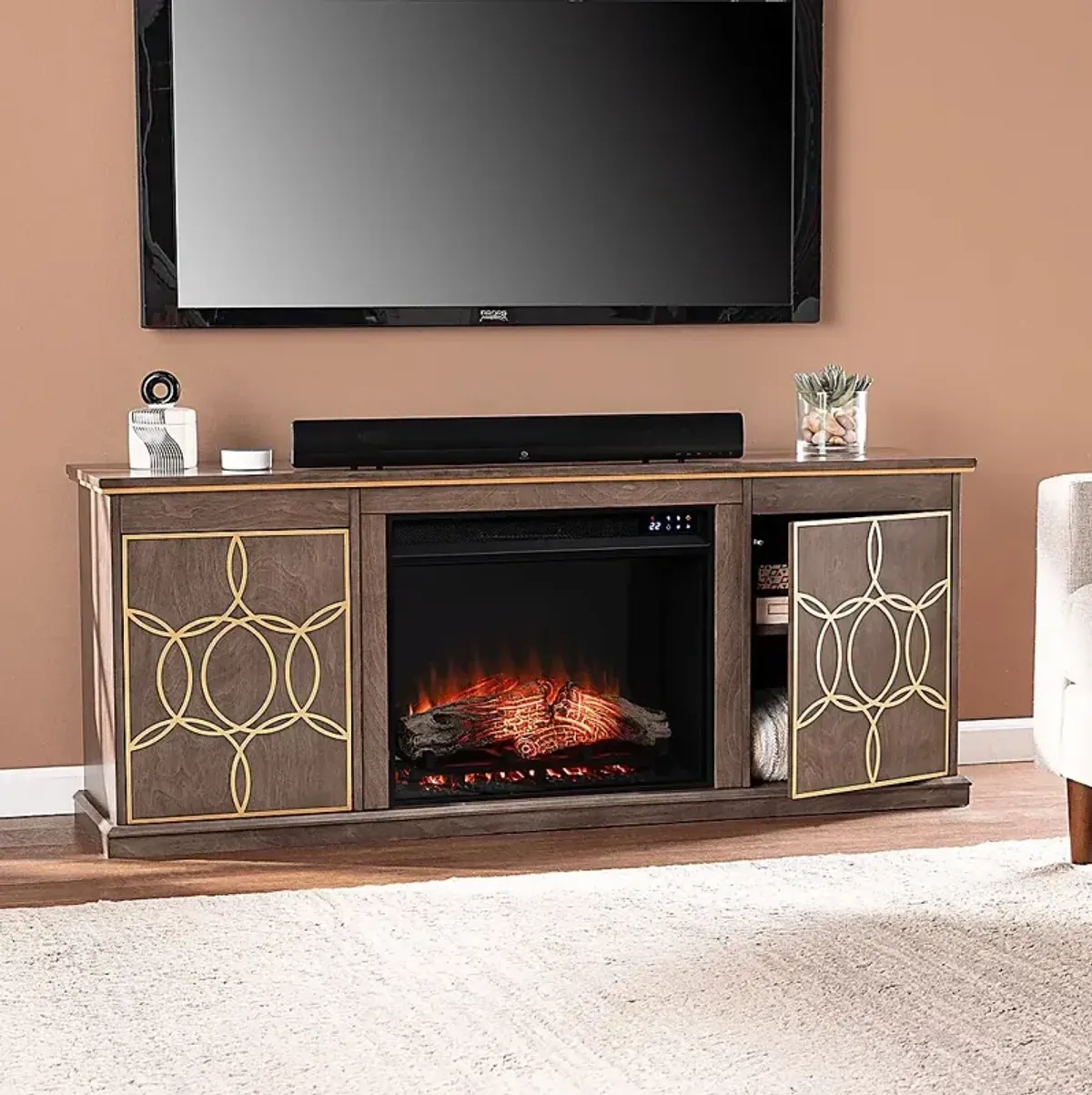 Stagwood IV Brown 60 in. Console With Touch Panel Fireplace