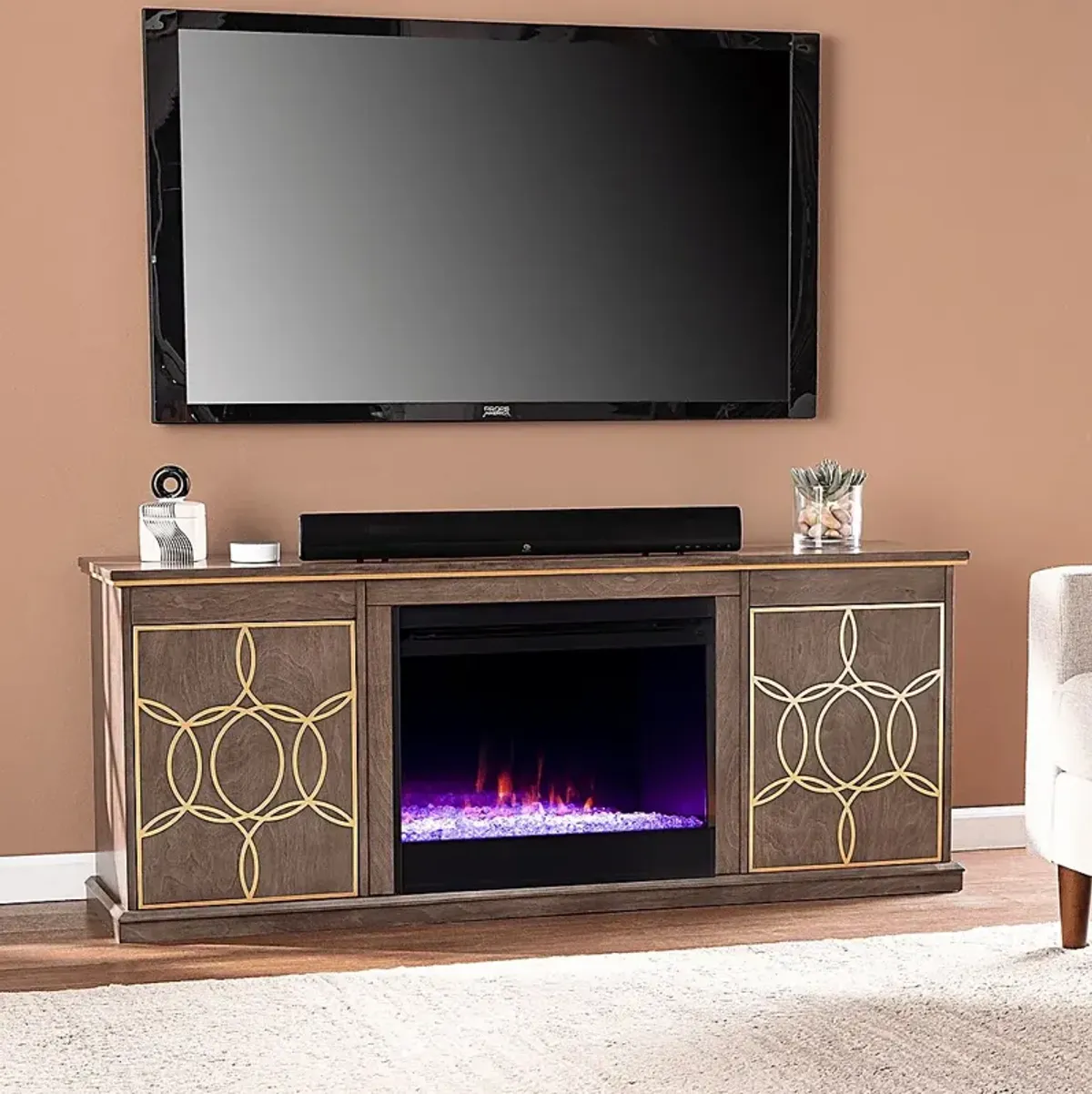 Stagwood I Brown 60 in. Console, With Color Changing Electric Fireplace