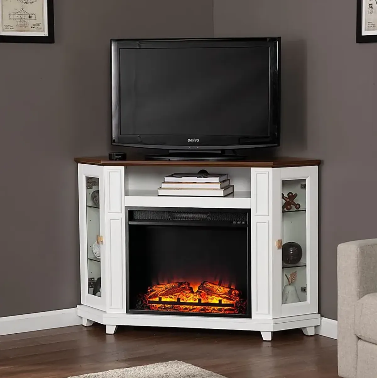 Taliferro V White 47 in. Console with Electric Fireplace