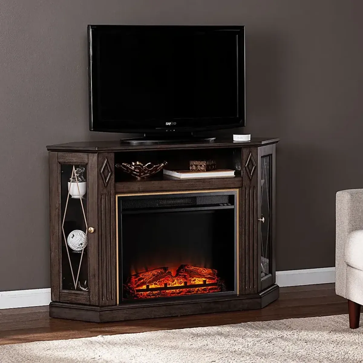 Brockdell V Brown 48 in. Console with Electric Fireplace