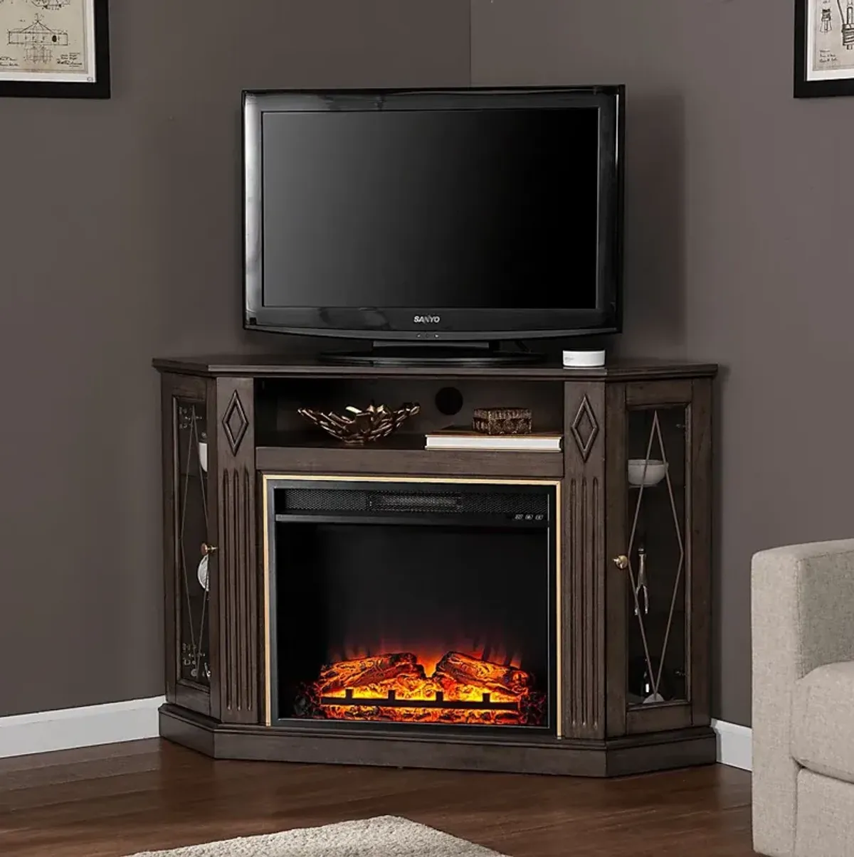 Brockdell V Brown 48 in. Console with Electric Fireplace