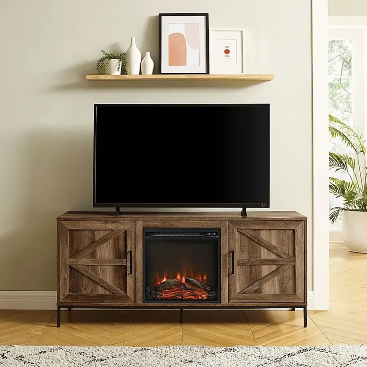 Sylvanfield Dark Oak 58 in. Console, With Electric Fireplace