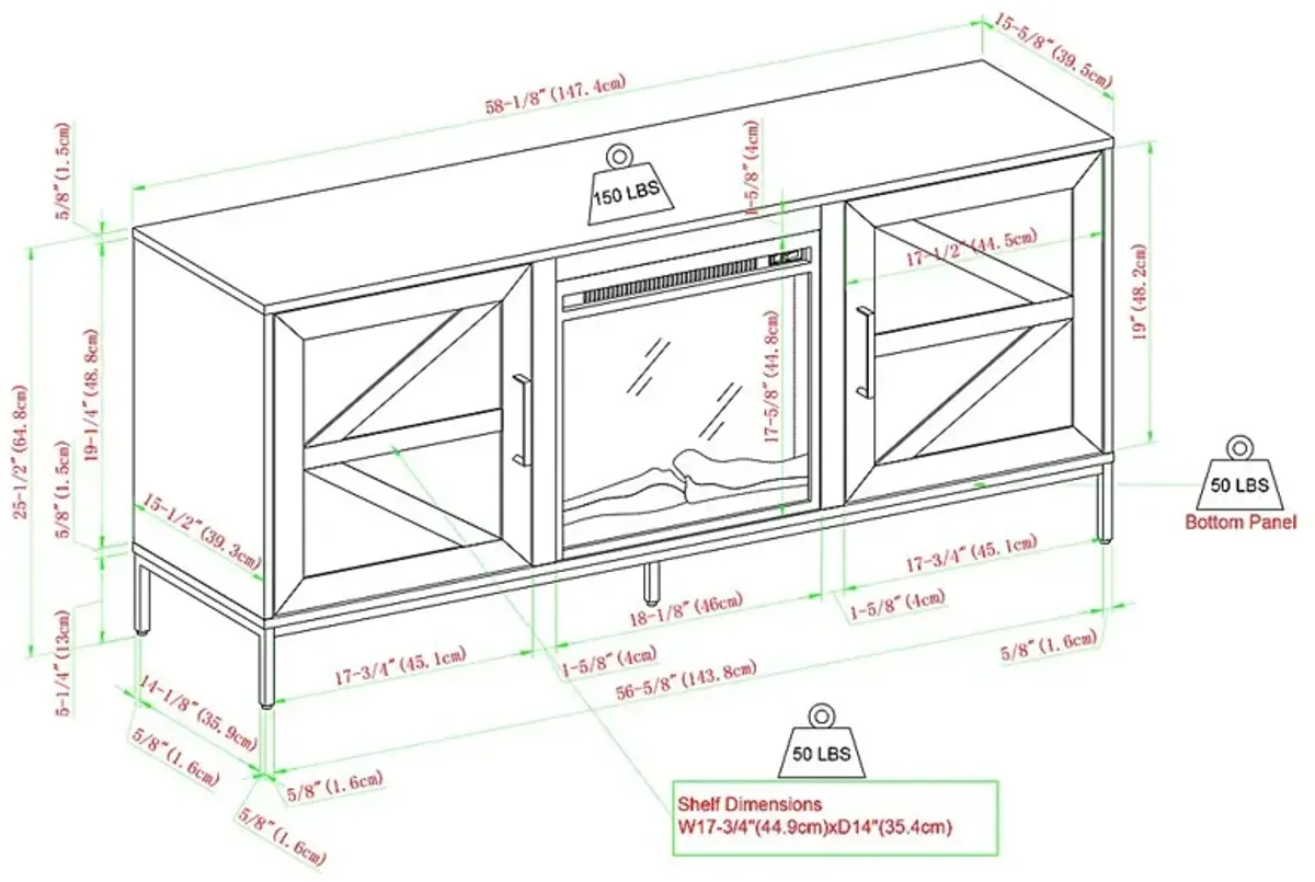 Sylvanfield Dark Oak 58 in. Console, With Electric Fireplace