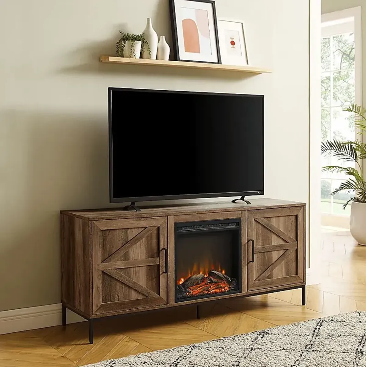 Sylvanfield Dark Oak 58 in. Console, With Electric Fireplace