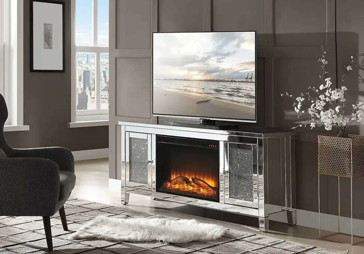 Bartonfield Silver 59 in. Console, With Electric Fireplace