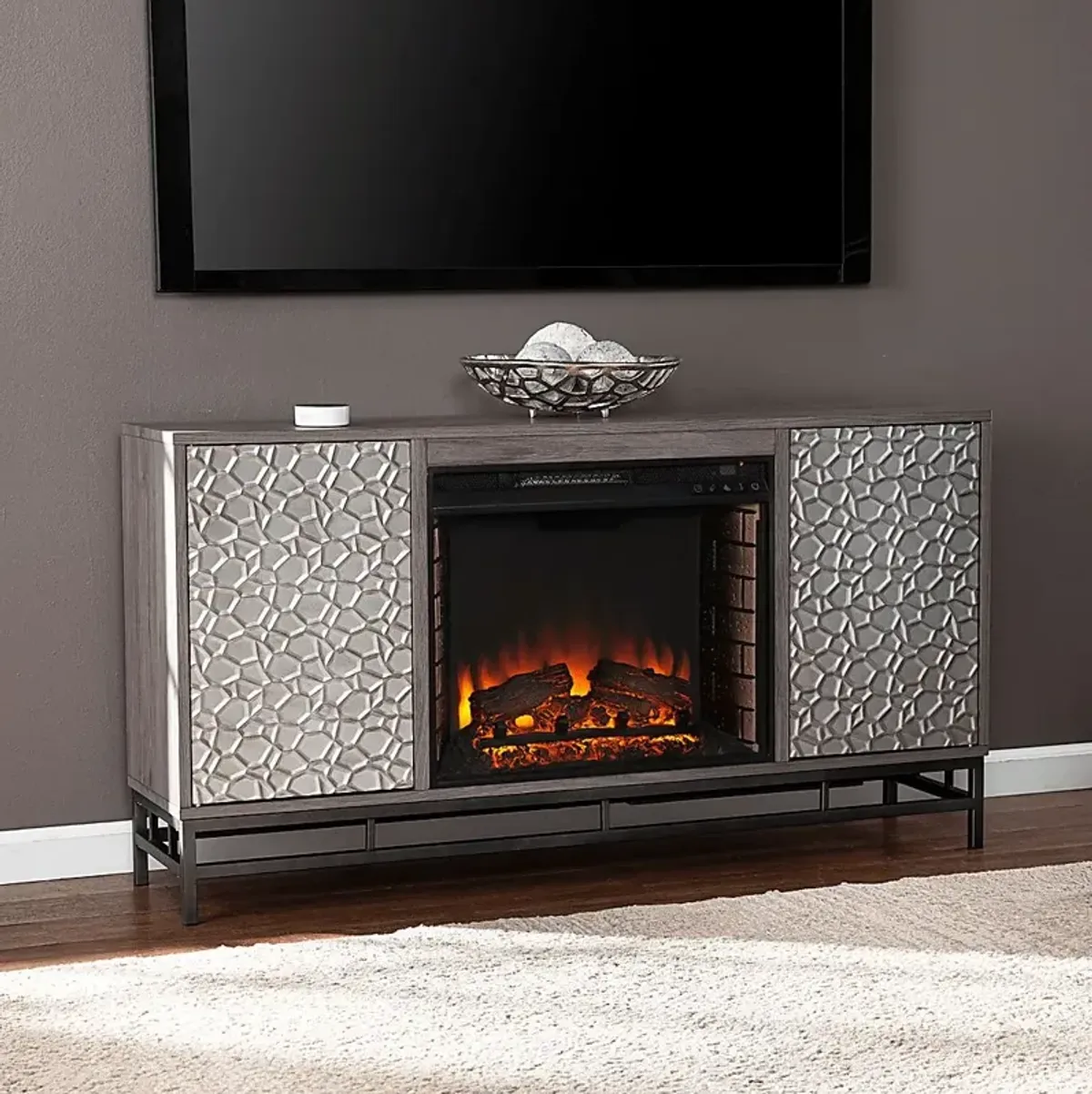 Angevine II Gray 54 in. Console With Electric Log Fireplace