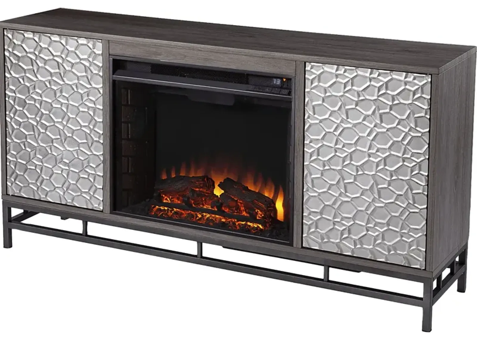 Angevine II Gray 54 in. Console With Electric Log Fireplace