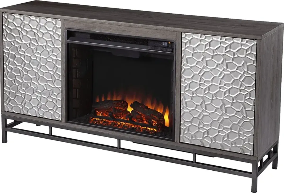 Angevine II Gray 54 in. Console With Electric Log Fireplace