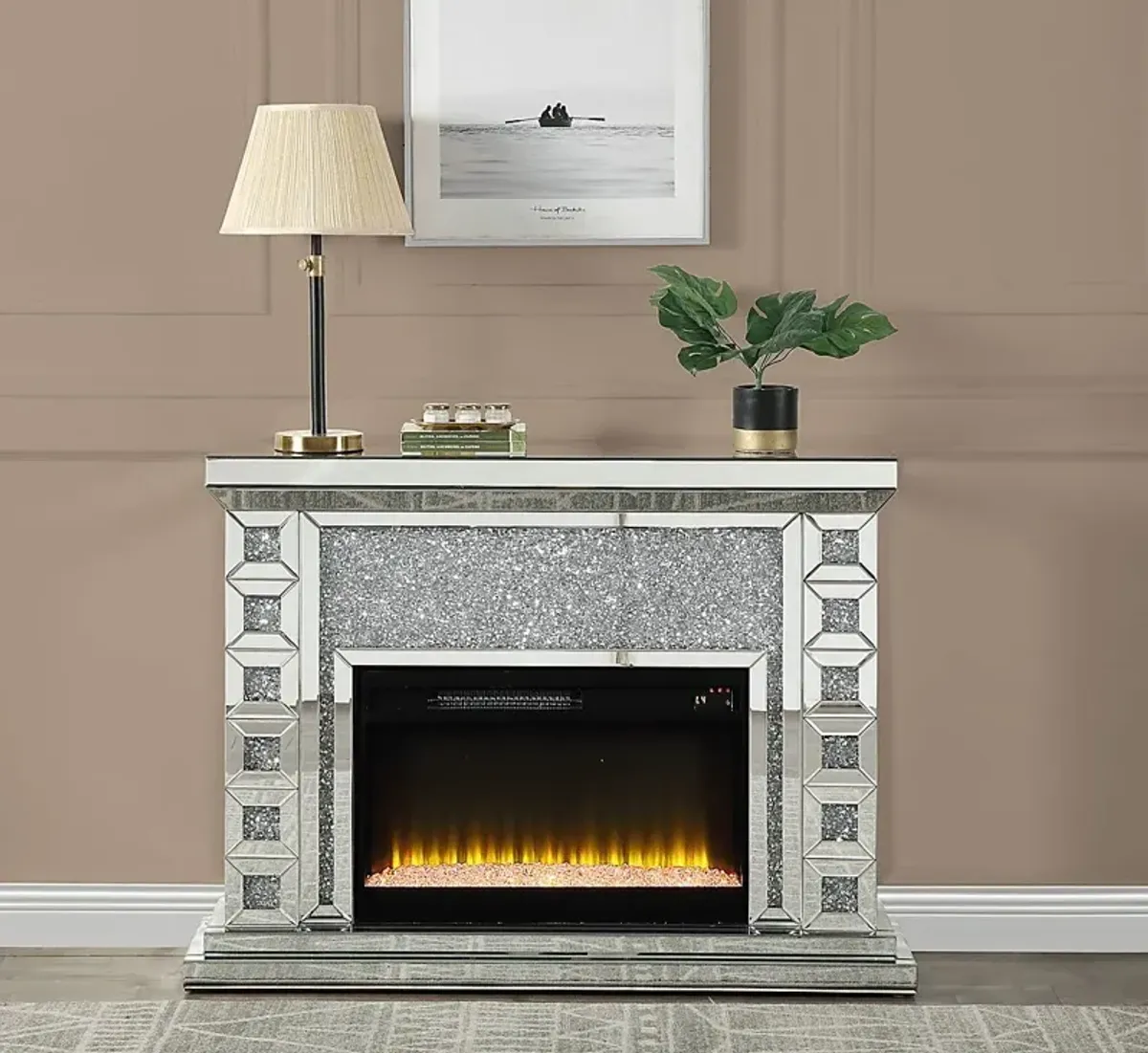 Brookshade Silver 47 in. Console, With Electric Fireplace