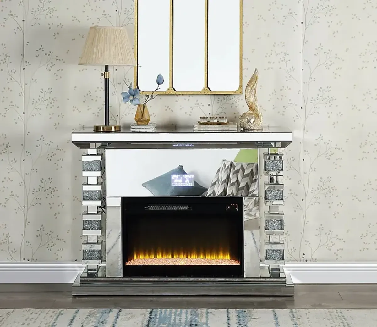 Burghard Silver 47 in. Console, With Electric Fireplace