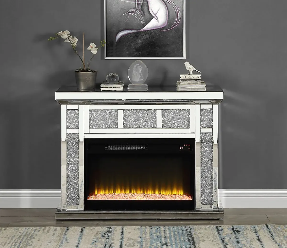 Calument Silver 39 in. Console, With Electric Fireplace