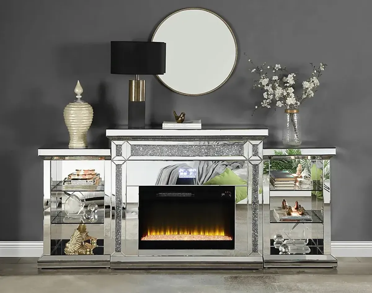 Capewood Silver 82 in. Console, With Electric Fireplace