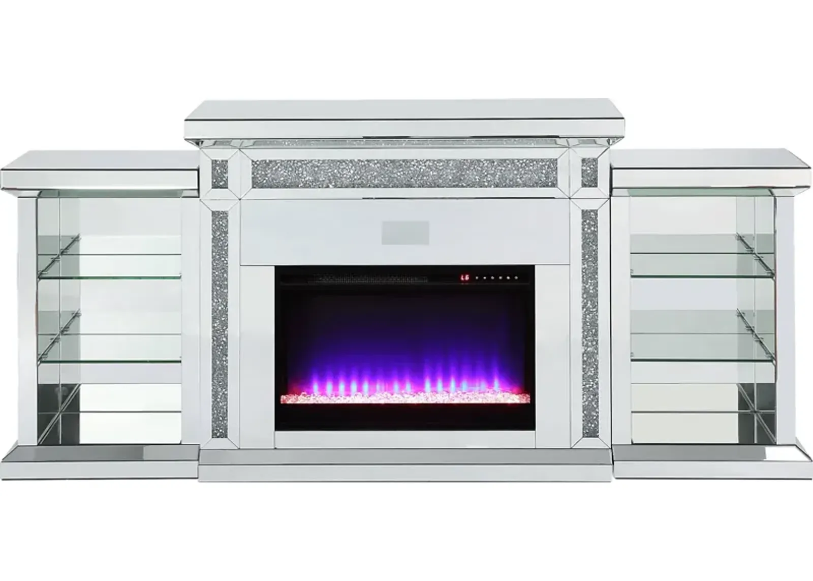 Capewood Silver 82 in. Console, With Electric Fireplace