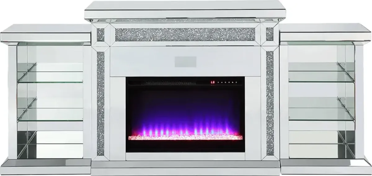 Capewood Silver 82 in. Console, With Electric Fireplace