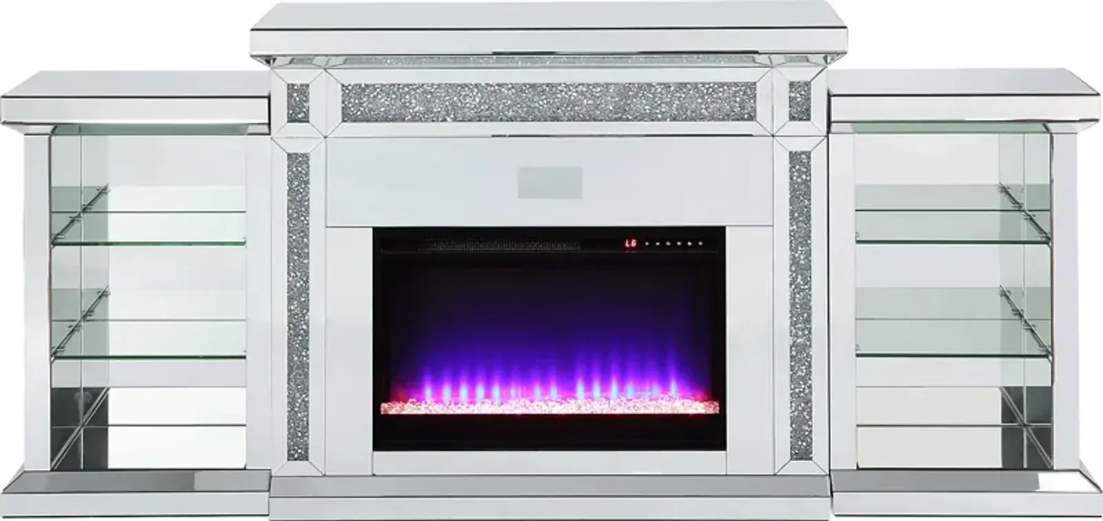 Capewood Silver 82 in. Console, With Electric Fireplace