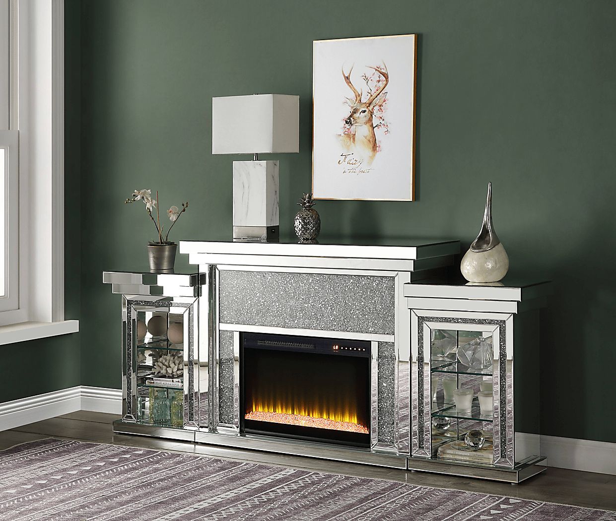 Catham Silver 81 in. Console, With Electric Fireplace