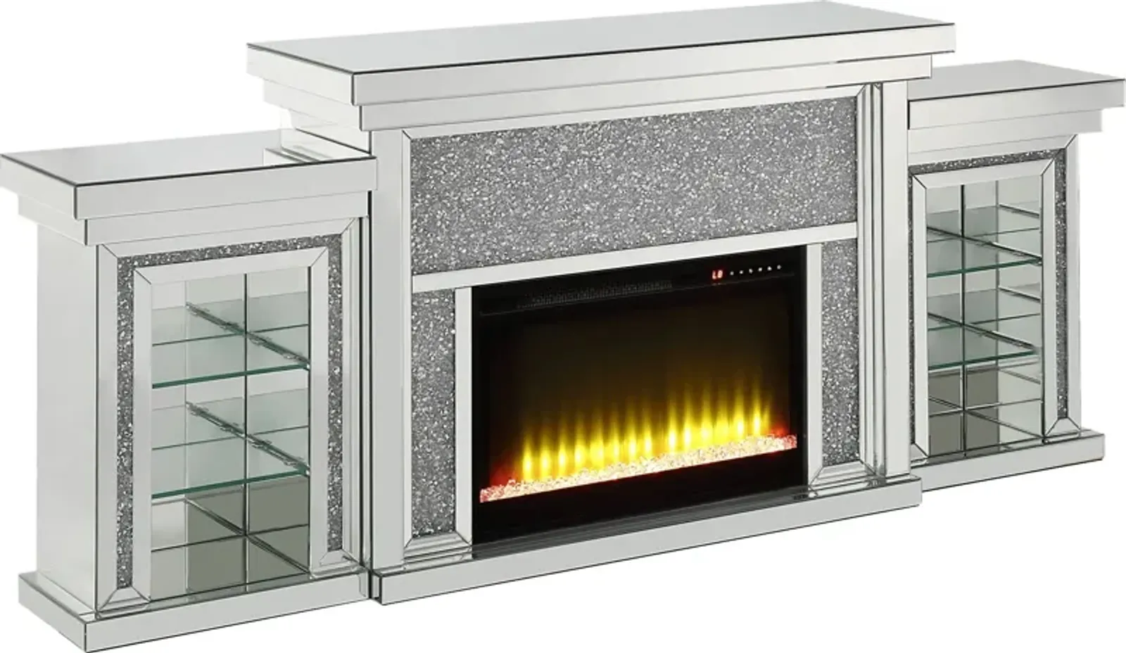 Catham Silver 81 in. Console, With Electric Fireplace