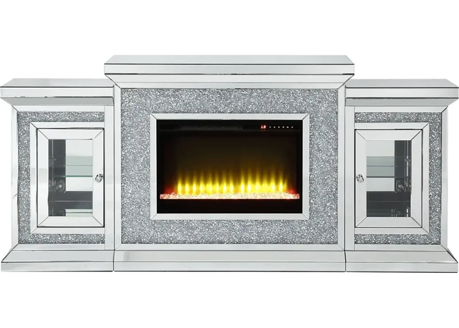 Cavelle Silver 67 in. Console, With Electric Fireplace