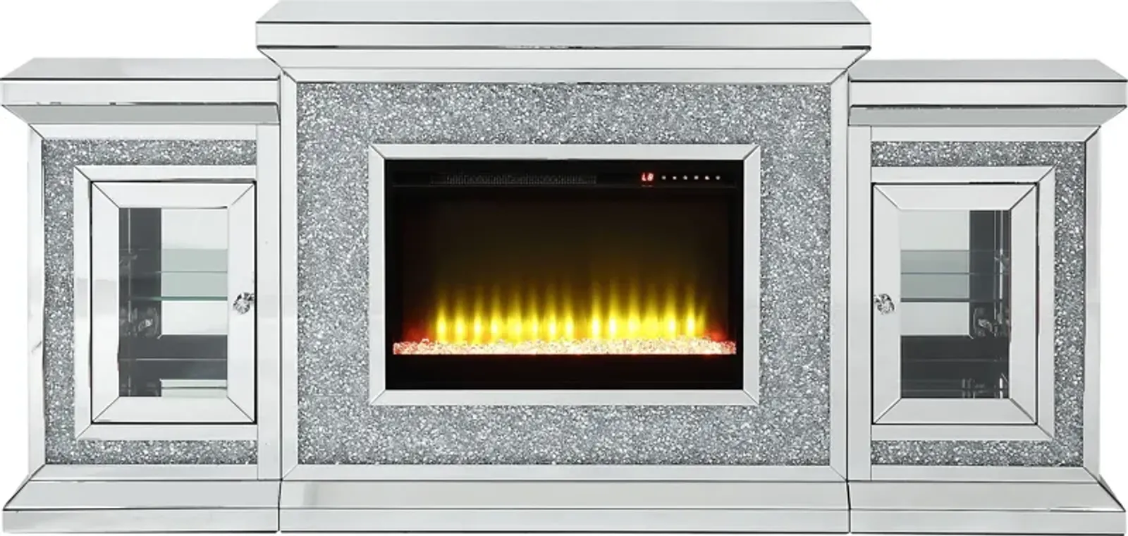 Cavelle Silver 67 in. Console, With Electric Fireplace