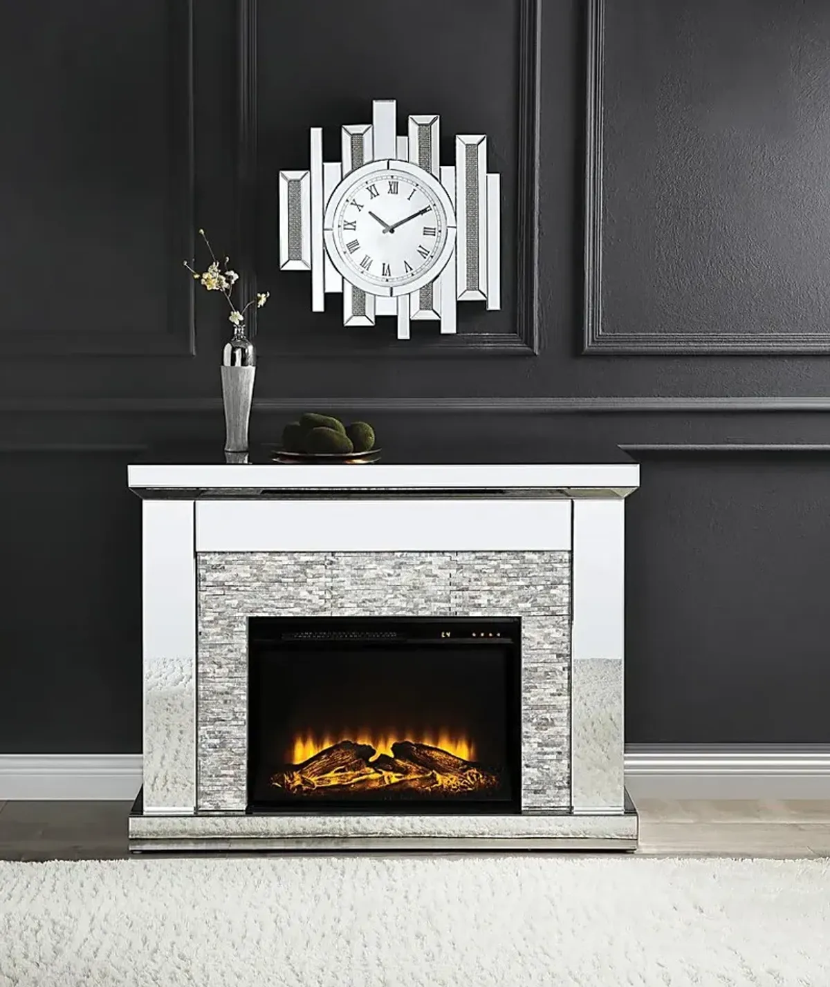 Markwood Silver 48 in. Console, With Electric Fireplace