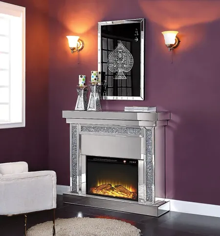 Merilane Silver 47 in. Console, With Electric Fireplace