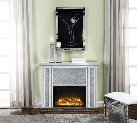 Olinger Silver 47 in. Console, With Electric Fireplace