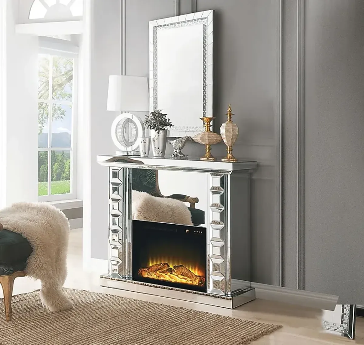 Sunnyslope Silver 48 in. Console, With Electric Fireplace