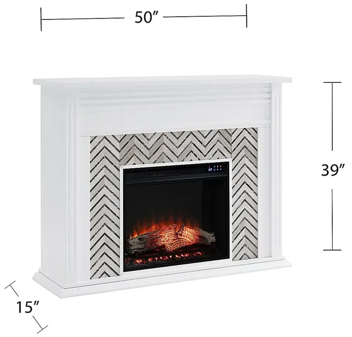 Hazelhurst IV White 50 in. Console With Touch Panel Electric Fireplace