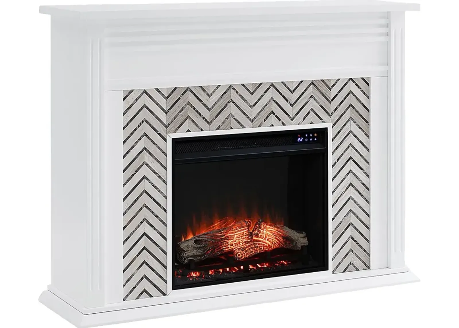 Hazelhurst IV White 50 in. Console With Touch Panel Electric Fireplace